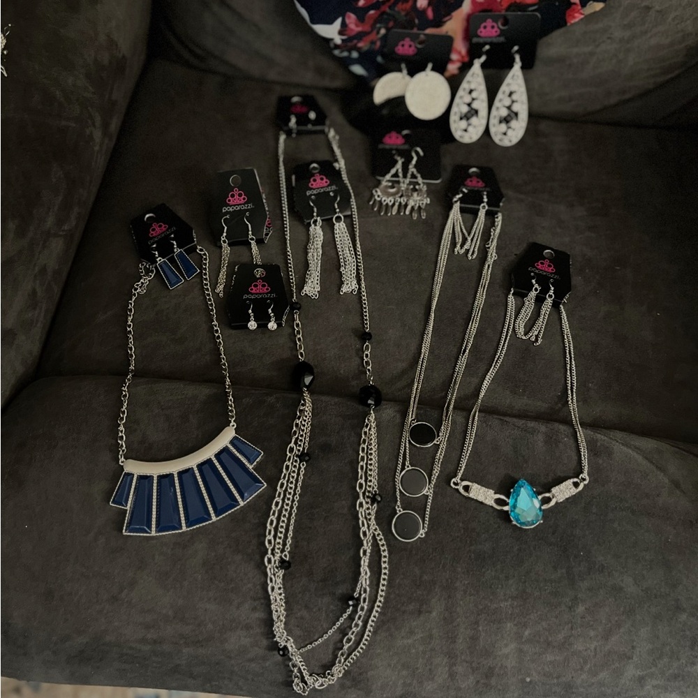 Paparazzi Silver and Blue Necklace Collection lot of necklaces & earrings 15$